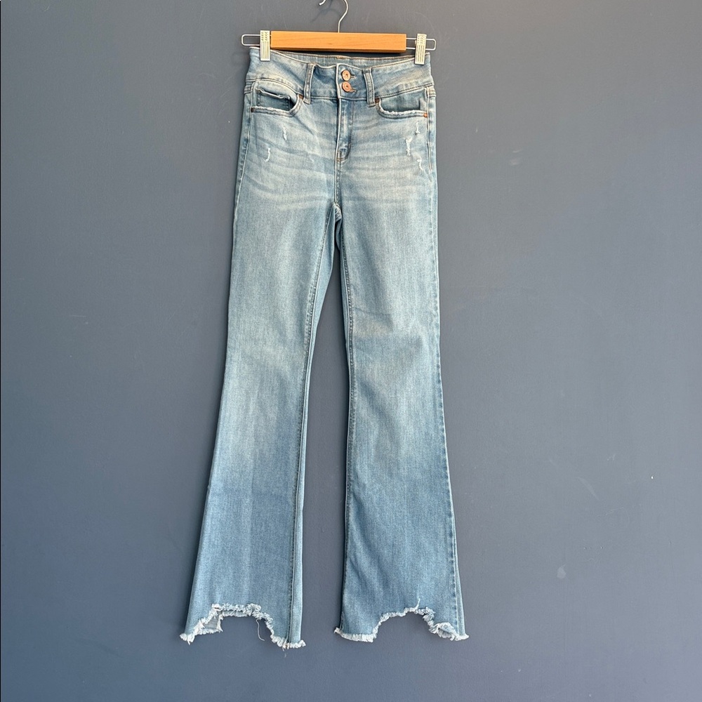 Rewash Light Blue Flare Jeans with Distressed Hem